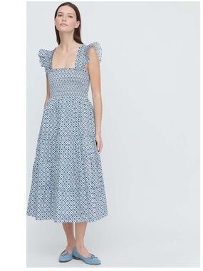 Hill House Ellie nap dress xs in blue circular lattice